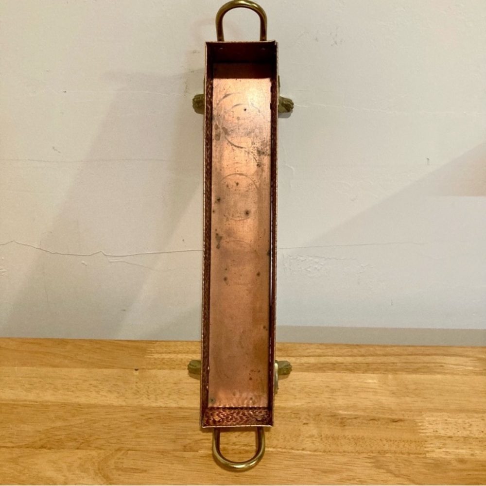 Hammered Metal Footed Container with 5 Glass Votive Holders Used Copper Colored - Picture 12 of 15